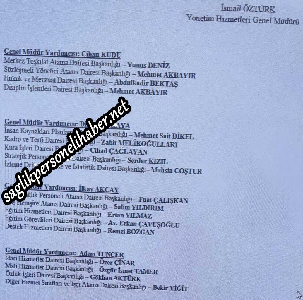 Sağlık Bakanlığı Yönetim Hizmetlerinde Görev Dağılımı Belli Oldu! 2 Daire Baskanlari